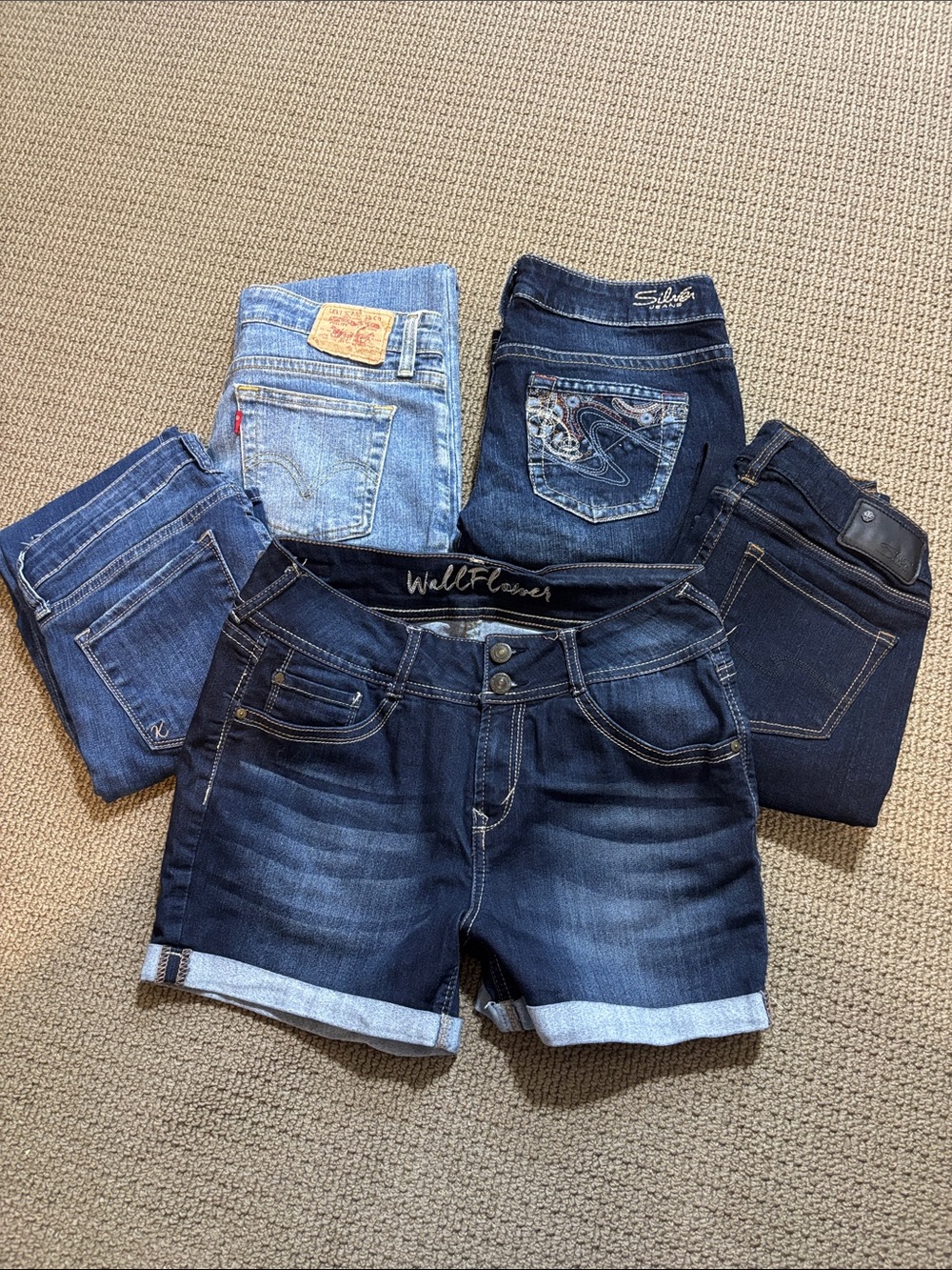 3 pairs jeans 1 capri 1 shorts Denim Jeans Sizes in pics Back To School
